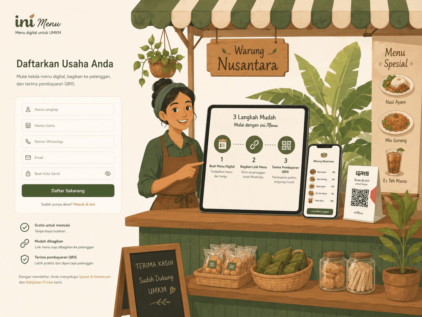 Ilustrasi menu digital warung Indonesia